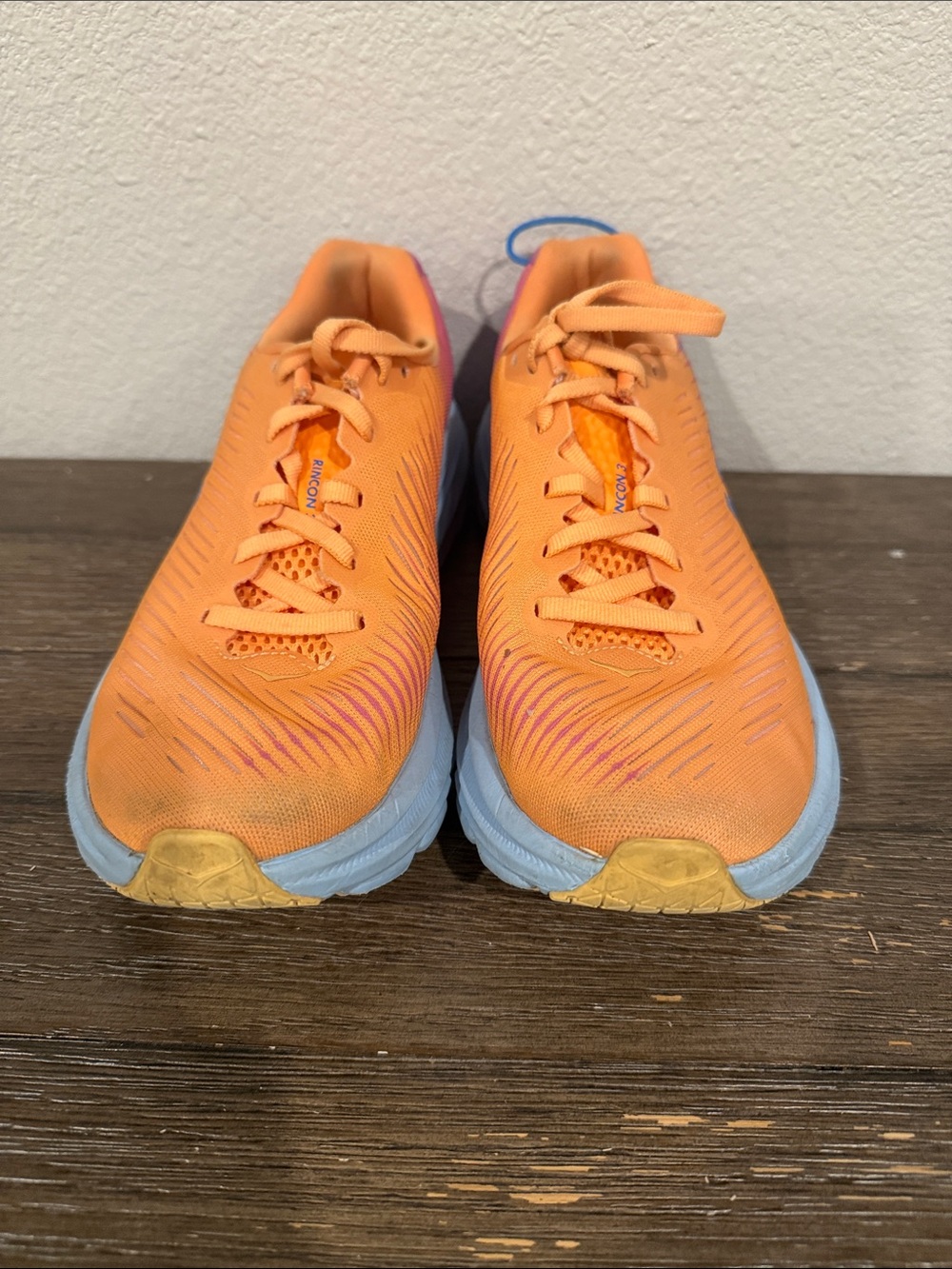 Hoka Women's Orange Pink Running Sneakers with Blue Logo - Picture 4 of 8